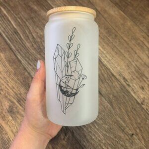 Crystal Moon #1 Handmade 16OZ Glass Iced Coffee Cup with Bamboo Lid